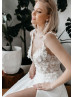 Beaded Ivory Lace Chiffon Slit Flowing Dreamy Wedding Dress